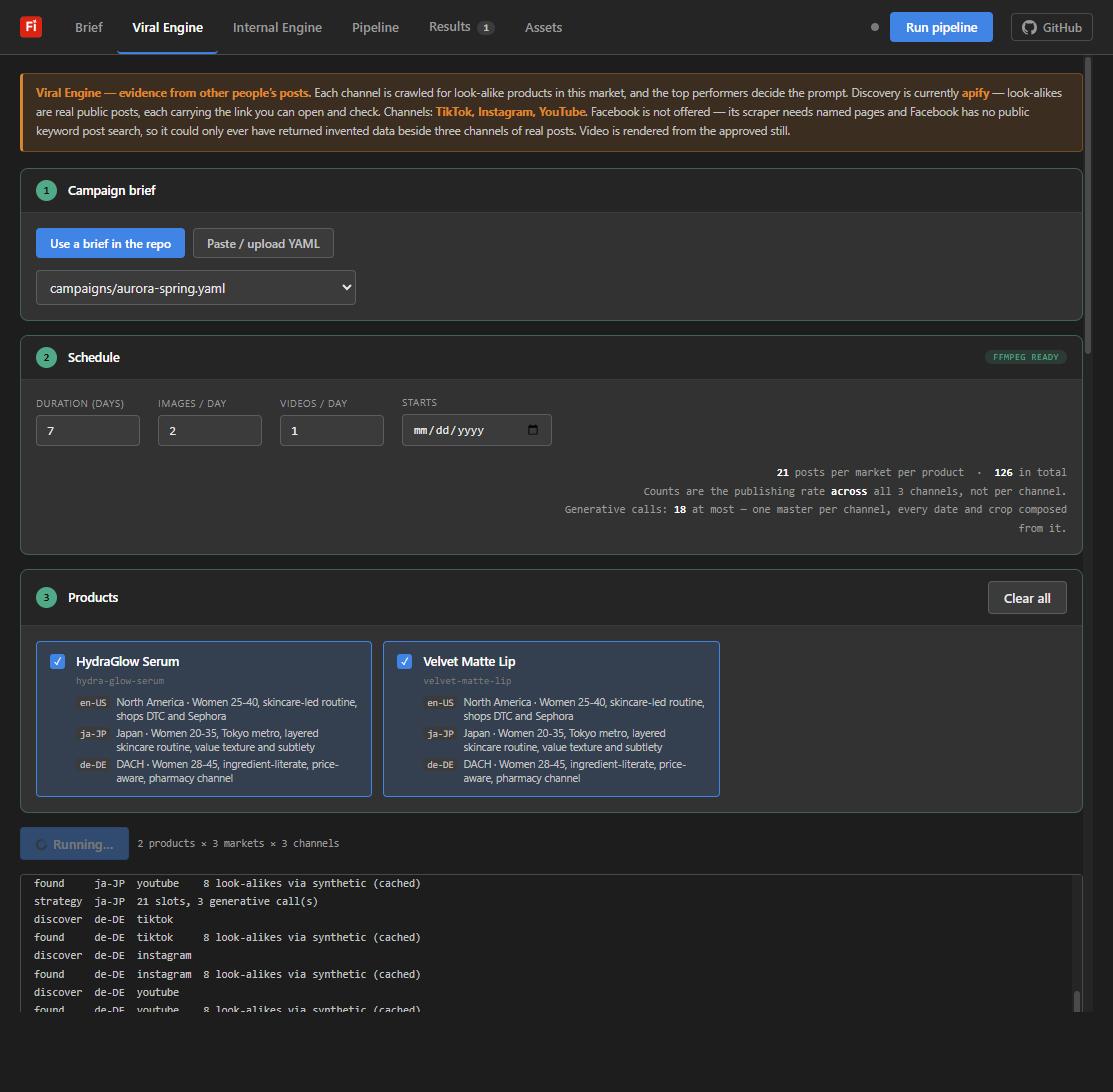 Viral engine mid-run with live discovery log