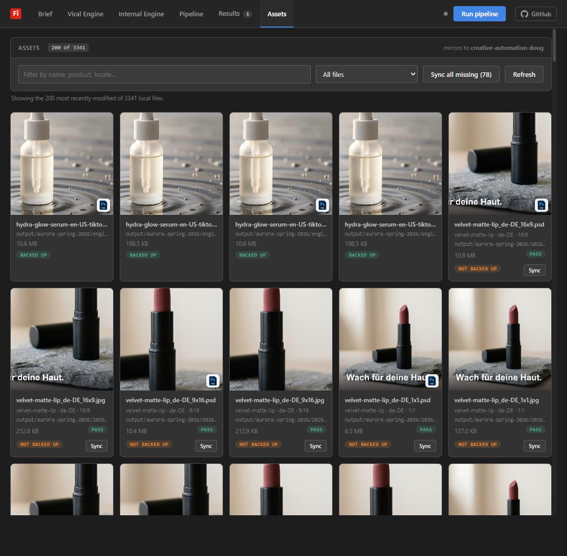 Assets library with PSD badges, verdicts and S3 state